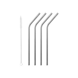 Lot de 4 pailles coudées + goupillon 21 cm