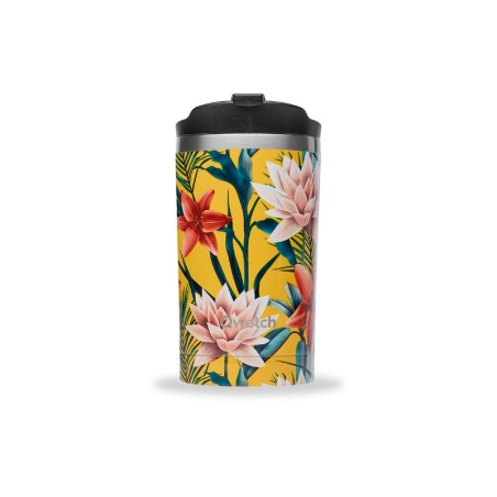 Travel mug isotherme tropical fleurs jaunes 300ml