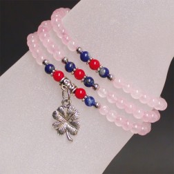 Bracelet 3 rangs quartz rose