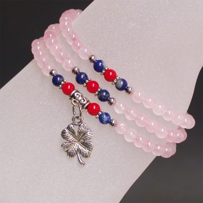 Bracelet 3 rangs 4mm quartz rose