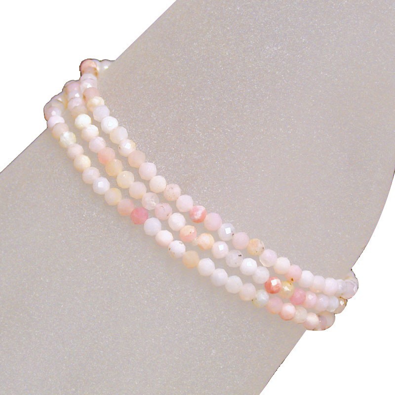 Bracelet 3mm facette 3 rangs opale rose