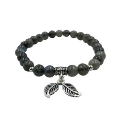 Bracelet 6mm feuille et billes labradorite argent 0.925