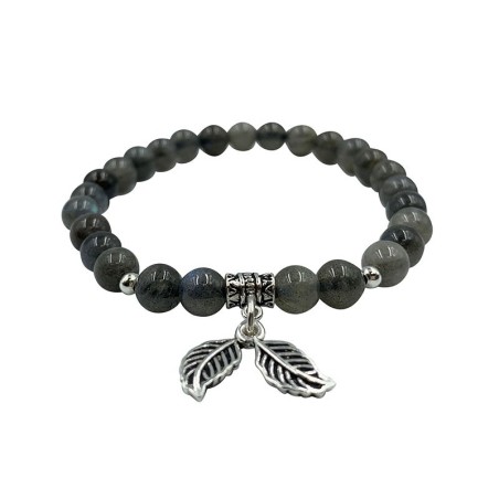 Bracelet 6mm feuille +billes labradorite argent 0.925
