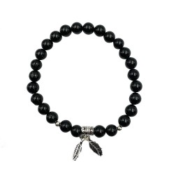 Bracelet 6mm feuille et billes tourmaline noire argent 0.925