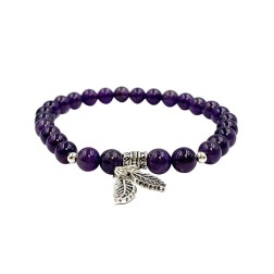 Bracelet 6mm feuilleet billes amethyste argent 0.925