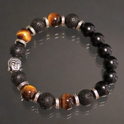 Bracelet homme 10mm oeil tigre-lave-onyx