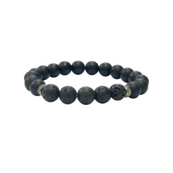 Bracelet homme 22cm onyx depoli et lave