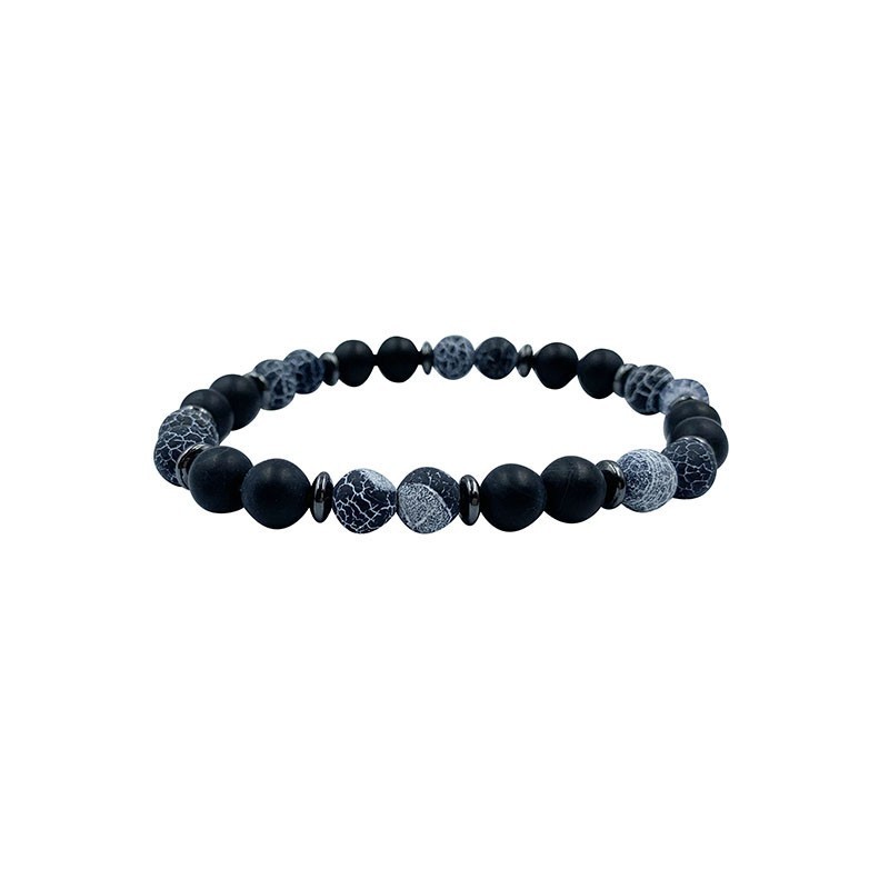 Bracelet homme 8mm 22cm onyx dépoli-toile araignée-hématite