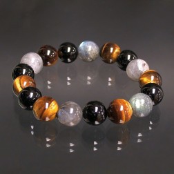 Bracelet homme labradorite tourmaline oeil de tigre 12mm bhomlto