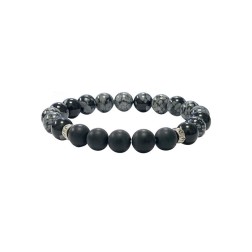 Bracelet homme obsidienne mouchetee onyx depoli