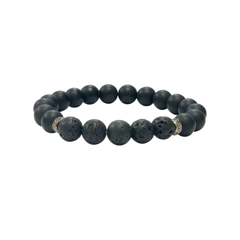 Bracelet homme 20cm onyx dépoli + lave
