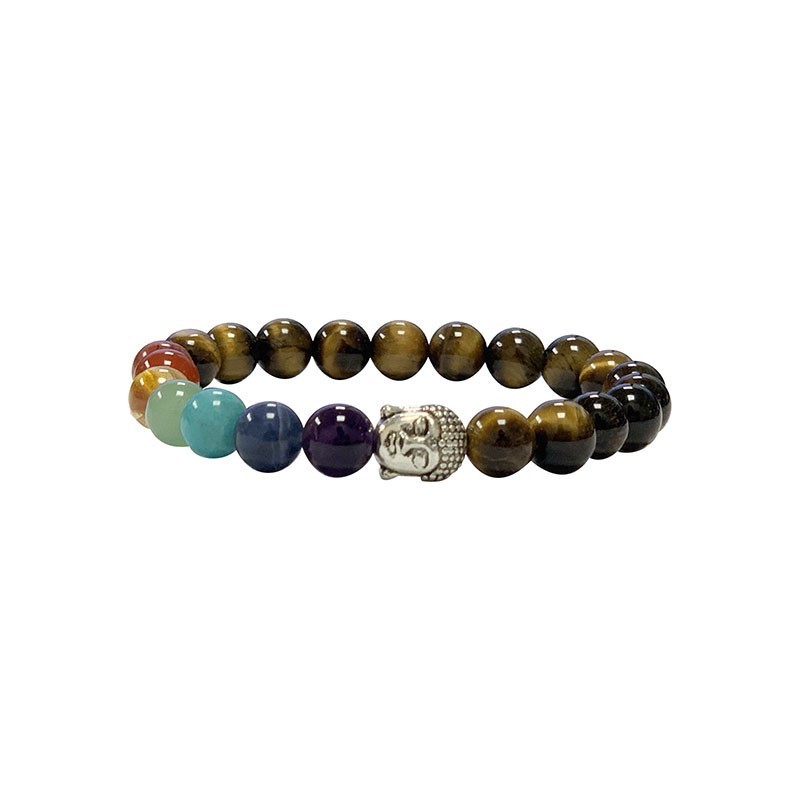 Bracelet oeil de tigre + 7 chakra+boudha