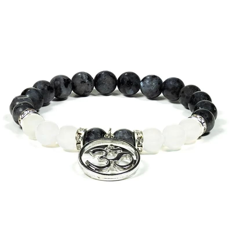 Bracelet labradorite/agate blanche om 8mm