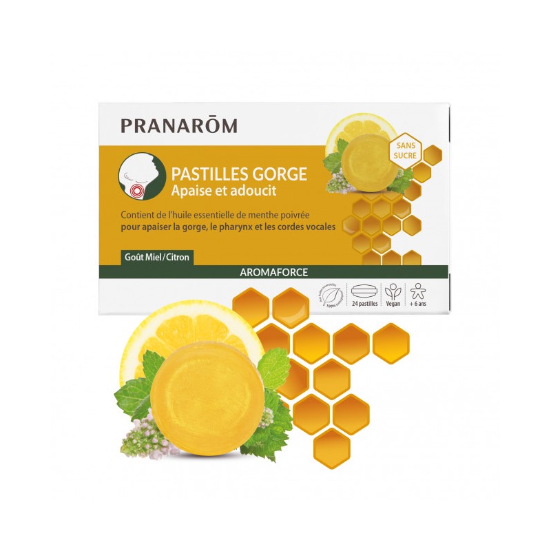 Pastilles gorge sans sucre miel citron x24