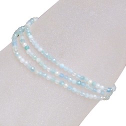 Bracelet 3mm facette 3 rangs aigue marine